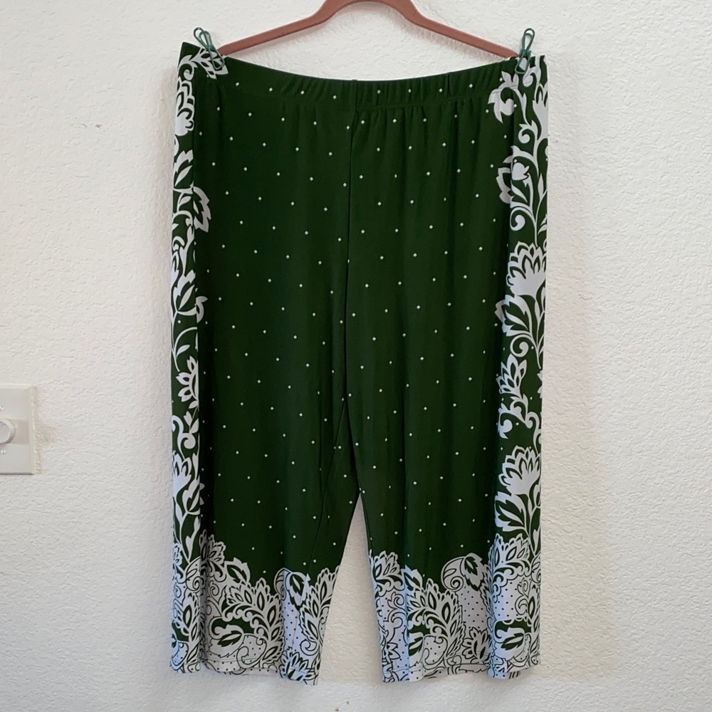 Susan Graver Green Border Print Cropped Pants XLP NWOT